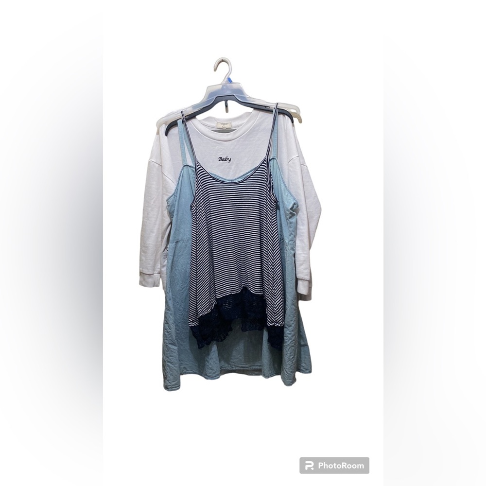 3 piece Bundle! Cute summer dresses and tank top crewneck white and blue dreams